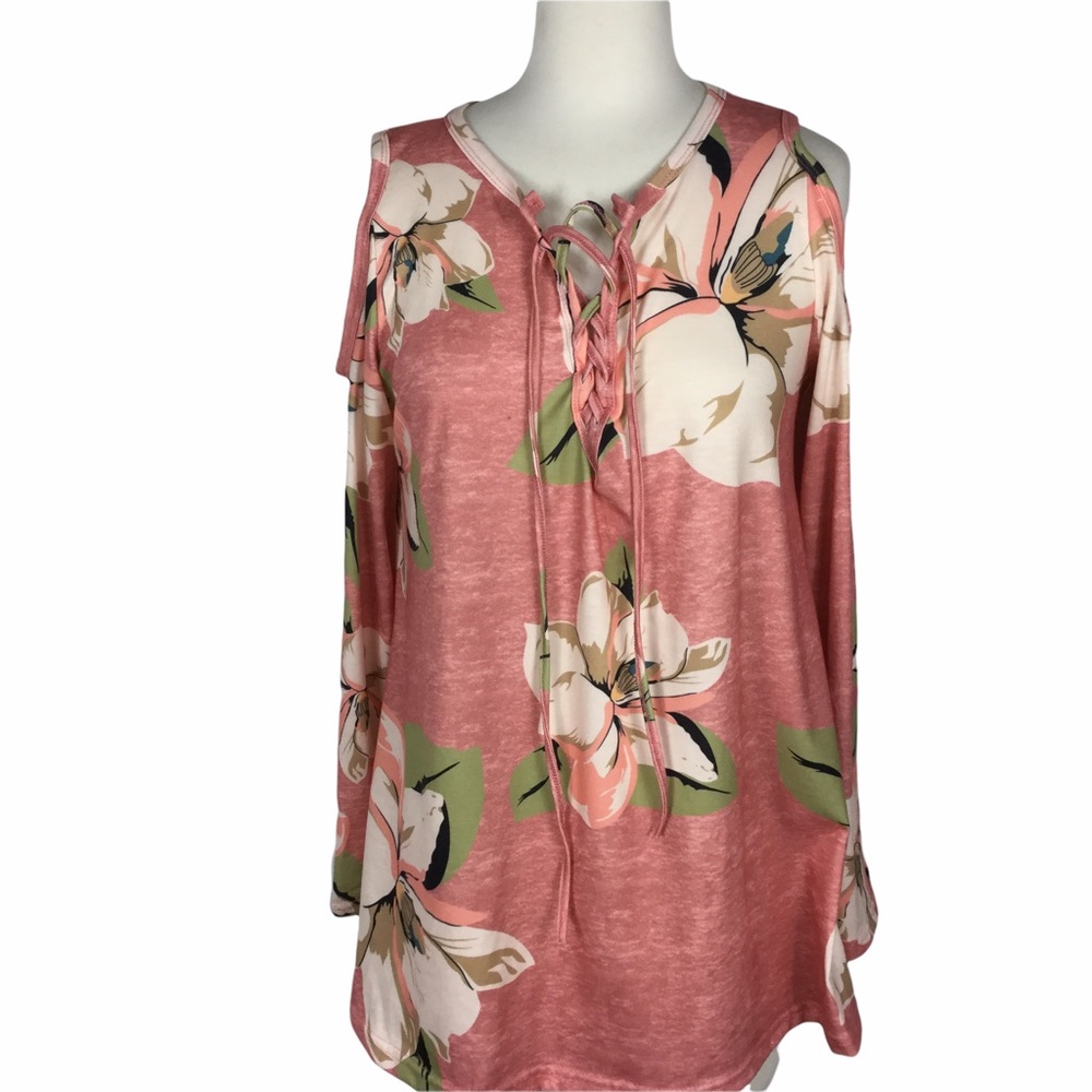 Ealey & Fushi‎ Salmon Print Cold Shoulder top, Med